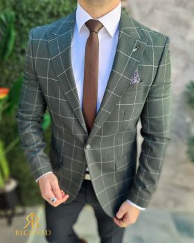 Sacou de bărbați, Slim Fit, Verde in carouri- SC877