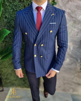 Sacou de bărbați, Double Breasted, Bleumarin, Slim Fit - SC876