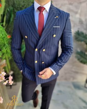 Sacou de bărbați, Double Breasted, Bleumarin, Slim Fit - SC876