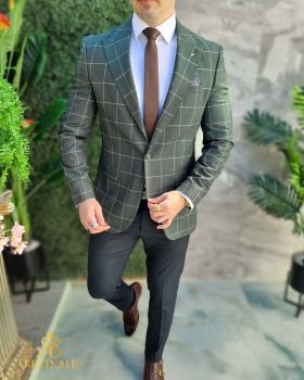 Sacou de bărbați, Slim Fit, Verde in carouri- SC877