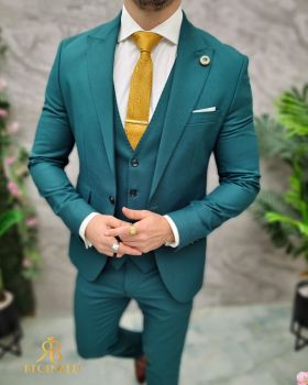 Costum de bărbați Verde: Sacou, Vesta si Pantalon - C4688