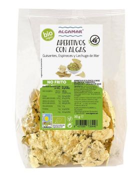 Chips de linte cu mazare, spanac si alge, eco-bio, 30g - Algamar