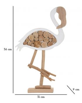 Decoratiune Flamingo Nature, Mauro Ferretti, 31x9x56 cm, lemn de tanoak/placaj, alb/natural