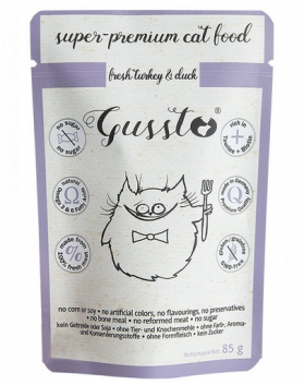 GUSSTO Cat Fresh Turkey &amp; Duck CARNE PROASPĂTĂ DE CURCAN CU RAŢĂ 85 g