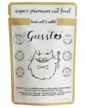 GUSSTO Cat Fresh Calf &amp; Rabbit CARNE PROASPĂTĂ DE VIŢEL CU IEPURE 85 g