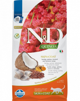 FARMINA N&amp;D Quinoa Adult Cat Skin&amp;Coat Hrana uscata pisici adulte, cu hering si cocos 1,5 kg