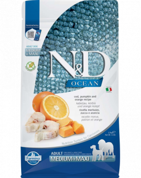 FARMINA N&amp;D Ocean Dog Adult Medium/Maxi Hrana caini adulti, cu cod, dovleac si portocale 2,5 kg