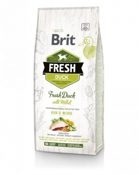 BRIT Fresh Active Run&amp;Work Hrana uscata pentru caini foarte activi, cu rata si mei 12 kg