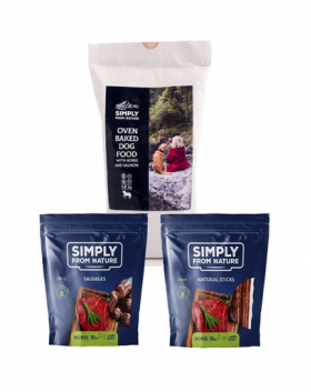 SIMPLY FROM NATURE Hrana uscata pentru caini, coapta la cuptor, cu somon si carne de cal 1,2 kg + recompense naturale pentru caini