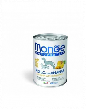 MONGE Fruit Dog Monoprotein hrana umeda pentru caini, cu pui si ananas 400g