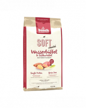 BOSCH Soft Maxi Hrana uscata pentru cainii adulti de talie mare, carne de bivol si cartofi dulci 12,5 kg + recompense cu mistret 300 g