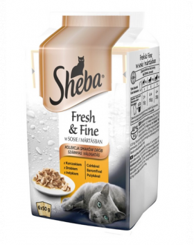 SHEBA Fresh &amp; Fine in sauce 72 x 50g cu pui, păsări de curte, curcan