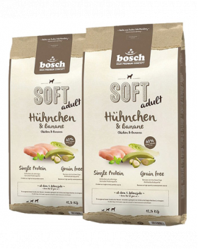 BOSCH Soft Hrana uscata cu pui &amp; banane pentru caini adulti cu intolerante 25 kg (2 x 12,5 kg)