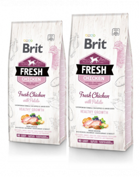 BRIT Fresh Puppy Healthy Growth hrana uscata caini juniori, pui si cartofi 24 kg (2 x 12 kg)