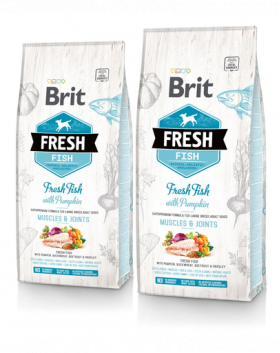 BRIT Fresh Adult Large hrana uscata caini adulti de talie mare, cu peste si dovleac 24 kg (2 x 12 kg)