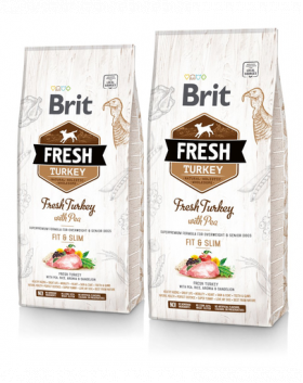 BRIT Fresh Light Fit &amp; Slim hrana uscata caini adulti supraponderali, cu mazare si curcan 24 kg (2 x 12 kg)