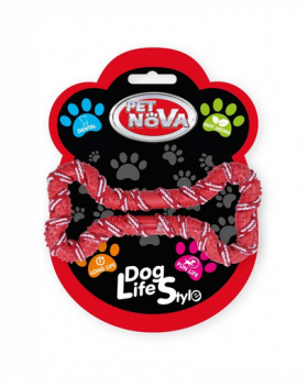 PET NOVA DOG LIFE STYLE Coarda sub forma de os pentru caine 20 cm, rosu, aroma de menta