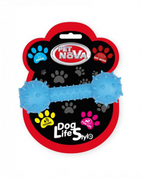 PET NOVA DOG LIFE STYLE Jucarie os cu clopotel pentru caini 14cm, albastru, aroma carne de vita