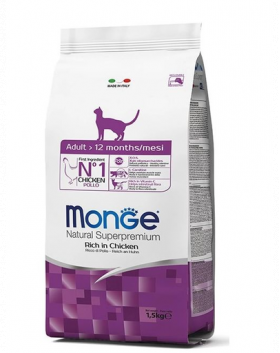 MONGE Cat Adult hrană uscată pentru pisici adulte, cu pui 1.5 kg