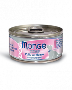 MONGE Natural Dog hrană umedă pentru câini, cu pui și vită 95g