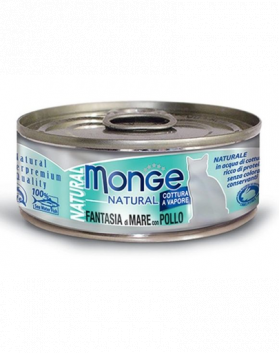 MONGE Natural Cat hrană umedă pentru pisici, cu fructe de mare și pui 80g