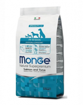 MONGE Hypoallergenic Dog hrană uscată pentru câini, cu somon și ton 2,5 kg