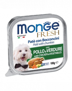 MONGE Fresh hrană umedă pentru câini sub formă de pate, cu pui și legume 100 g