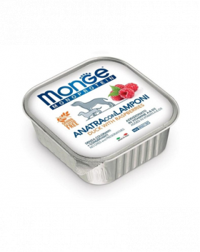 MONGE Fruit Dog Monoprotein hrană umedă pentru câini, cu rață și zmeură 150 g