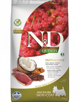 FARMINA N&amp;D Quinoa Mini Skin&amp;Coat hrana caini talie mica 2,5 kg rata si nuca de cocos