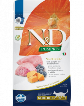 FARMINA N&amp;D Pumpkin Hrana pentru pisici adulte sterilizate sau castrate, cu miel si afine - 1,5 kg