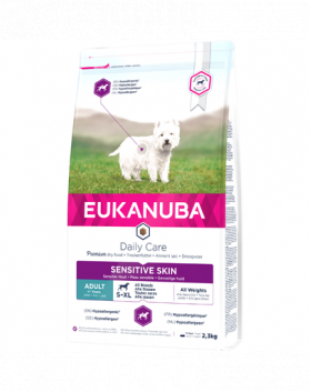 EUKANUBA Daily Care Adult Sensitive Skin All Breeds hrana uscata caini adulti 2.3 kg