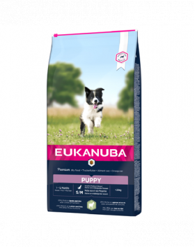 EUKANUBA Dog Puppy Small &amp; Medium Breed Lamb &amp; Rice hrana uscata caini juniori talie mica/medie, miel si orez 12 kg