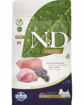 FARMINA N&amp;D Adult Mini Lamb&amp;Blueberry hrana uscata caini adulti de talie mica, miel si afine 800 g