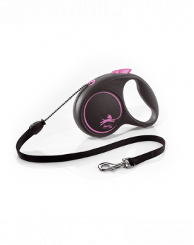 FLEXI Black Design lesa automata cu sir pentru caini, roz, marimea M, 5 m