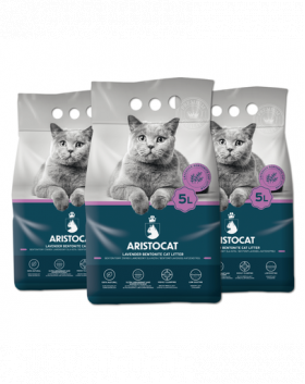 ARISTOCAT Bentonite Plus Nisip pentru litiera pisicilor, din bentonita cu lavanda 15 L (3 x 5 L)