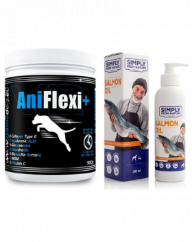 GAME DOG AniFlexi+ V2 Supliment alimentar caini pentru articulatii si oase 500 g + ulei de somon 250 ml Simply from Nature GRATIS