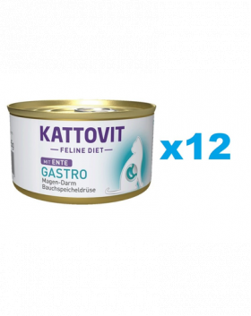 KATTOVIT Feline Diet Gastro Duck hrana umeda dietetica pentru pisici cu afectiuni gastrointestinale, cu rata 12 x 85 g