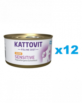 KATTOVIT Feline Diet Sensitive Chicken hrana umeda dietetica pentru pisici cu intolerante, alergii alimentare, cu pui 12 x 85 g