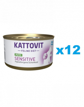 KATTOVIT Feline Diet Sensitive Turkey hrana umeda dietetica pentru pisici cu intolerante, alergii alimentare, curcan 12 x 85 g