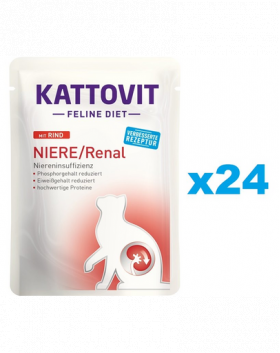 KATTOVIT Feline Diet Niere/Renal Beef hrana umeda dietetica pentru pisici cu afectiunile ale rinichilor, cu vita 24 x 85 g