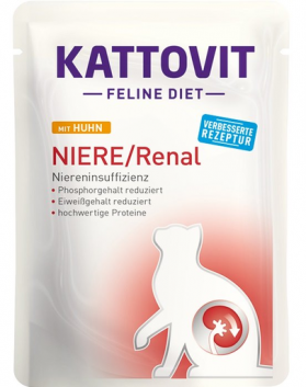 KATTOVIT Feline Diet Niere/Renal hrana umeda dietetica pentru pisici cu afectiuni ale rinichilor, cu pui 85 g