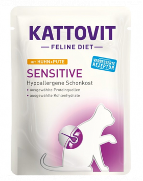 KATTOVIT Feline Diet Sensitive hrana umeda dietetica pentru pisici cu alergii alimentare, pui si curcan 85 g