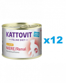 KATTOVIT Feline Diet Niere/Renal hrana umeda dietetica pentru pisici cu afectiuni ale rinichilor, cu pui 12 x 185 g