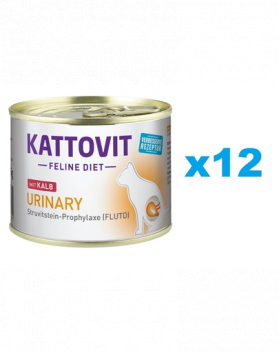 KATTOVIT Feline Diet Urinary hrana umeda dietetica pentru pisici in prevenirea pietrelor struvit, cu vitel 12 x 185 g