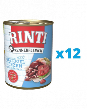 RINTI Kennerfleisch Poultry hearts 12 x 400 g hrana caini, cu inimi de pasare