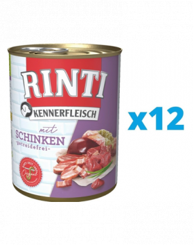 RINTI Kennerfleisch Ham hrana umeda pentru caini 12 x 800 g, cu sunca