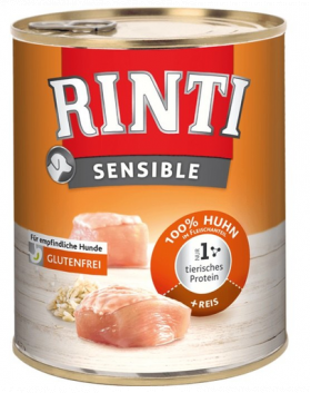 RINTI Sensible hrana umeda pentru caini adulti cu alergii alimentare, cu pui si orez 800gr