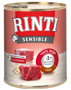 RINTI Sensible hrana umeda pentru caini adulti cu alergii alimentare, cu vita si orez 800gr