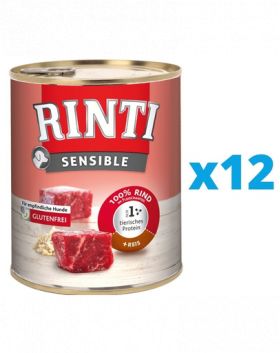 RINTI Sensible hrana umeda caini adulti cu alergii alimentare, cu vita si orez 12 x 800 g