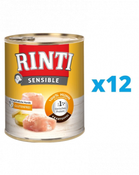 RINTI Sensible hrana umeda caini adulti cu alergii alimentare, cu pui si cartof 12 x 800 g